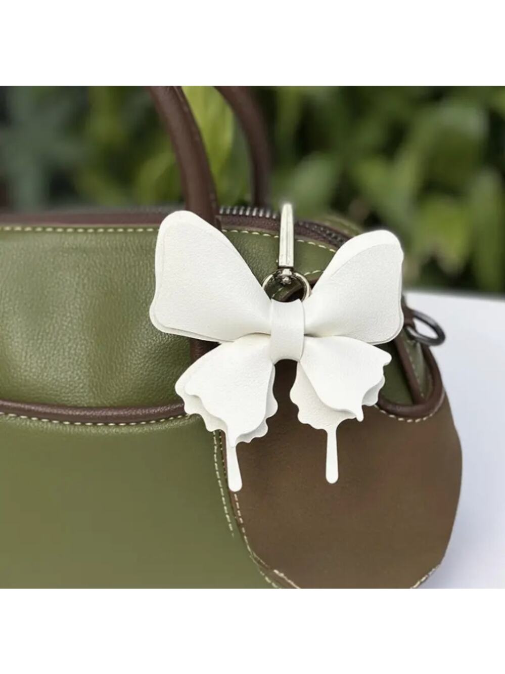 White Butterfly Faux Leather Keychain Bag Charm